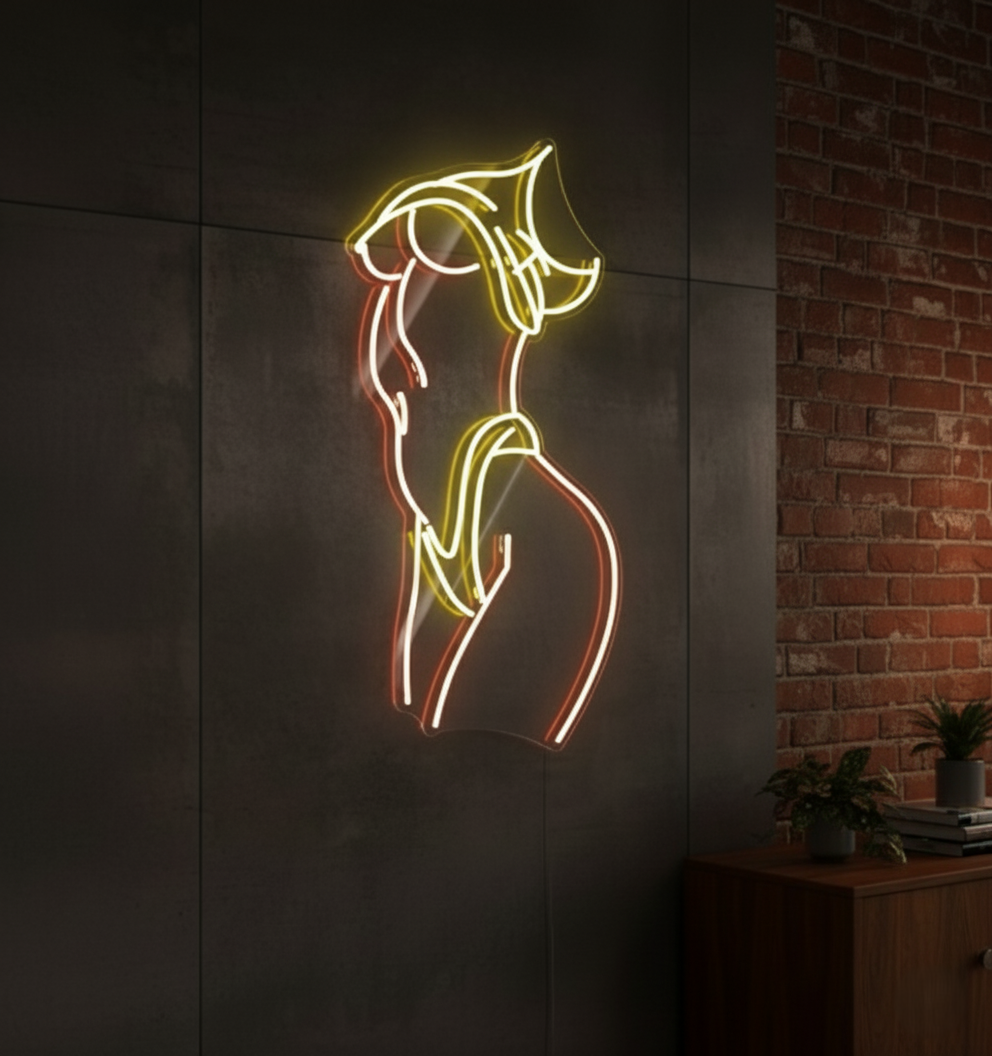 Neon-Schild – Mehrfarbig Line Art (5 Varianten) – Gelb × Rot – 146x76 cm