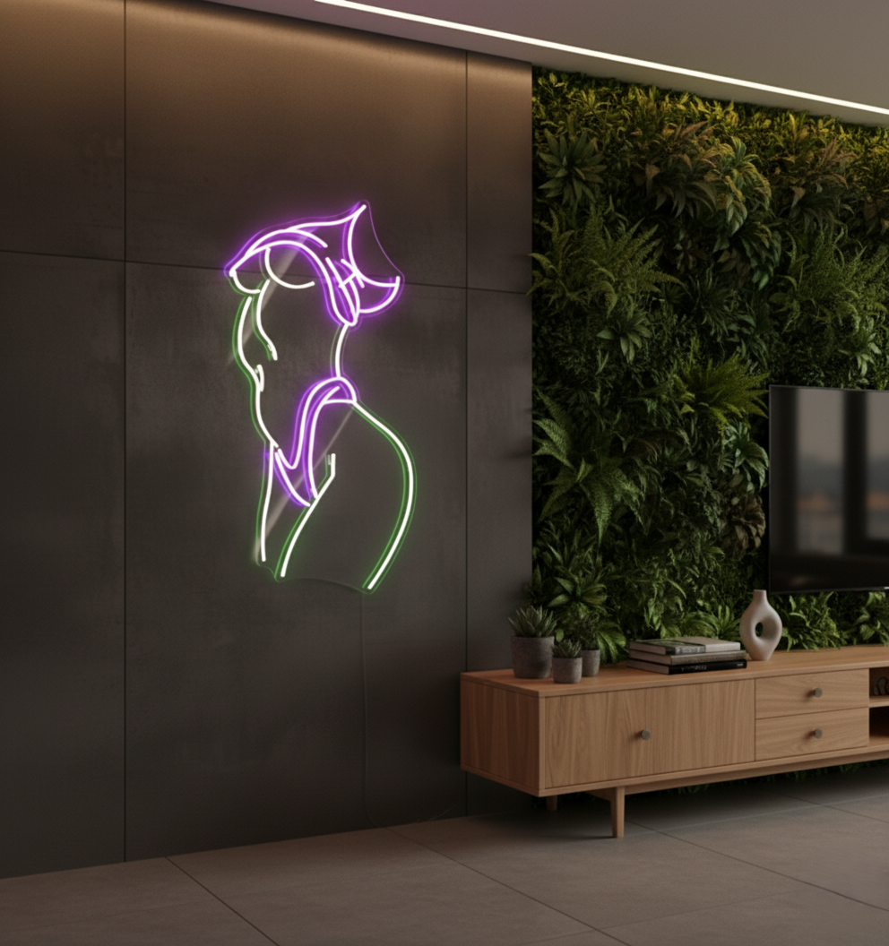 Neon-Schild – Mehrfarbig Line Art (5 Varianten) – Grün × Purple – 146x76 cm