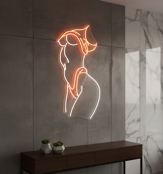 Neon-Schild – Mehrfarbig Line Art (5 Varianten) – Orange × Weiß – 146x76 cm